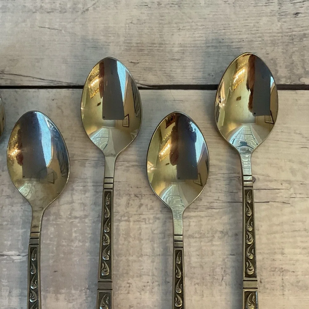 Riviera RIF4 Stainless Flatware Japan Set Of 7 Iced Tea Spoons MCM Vintage